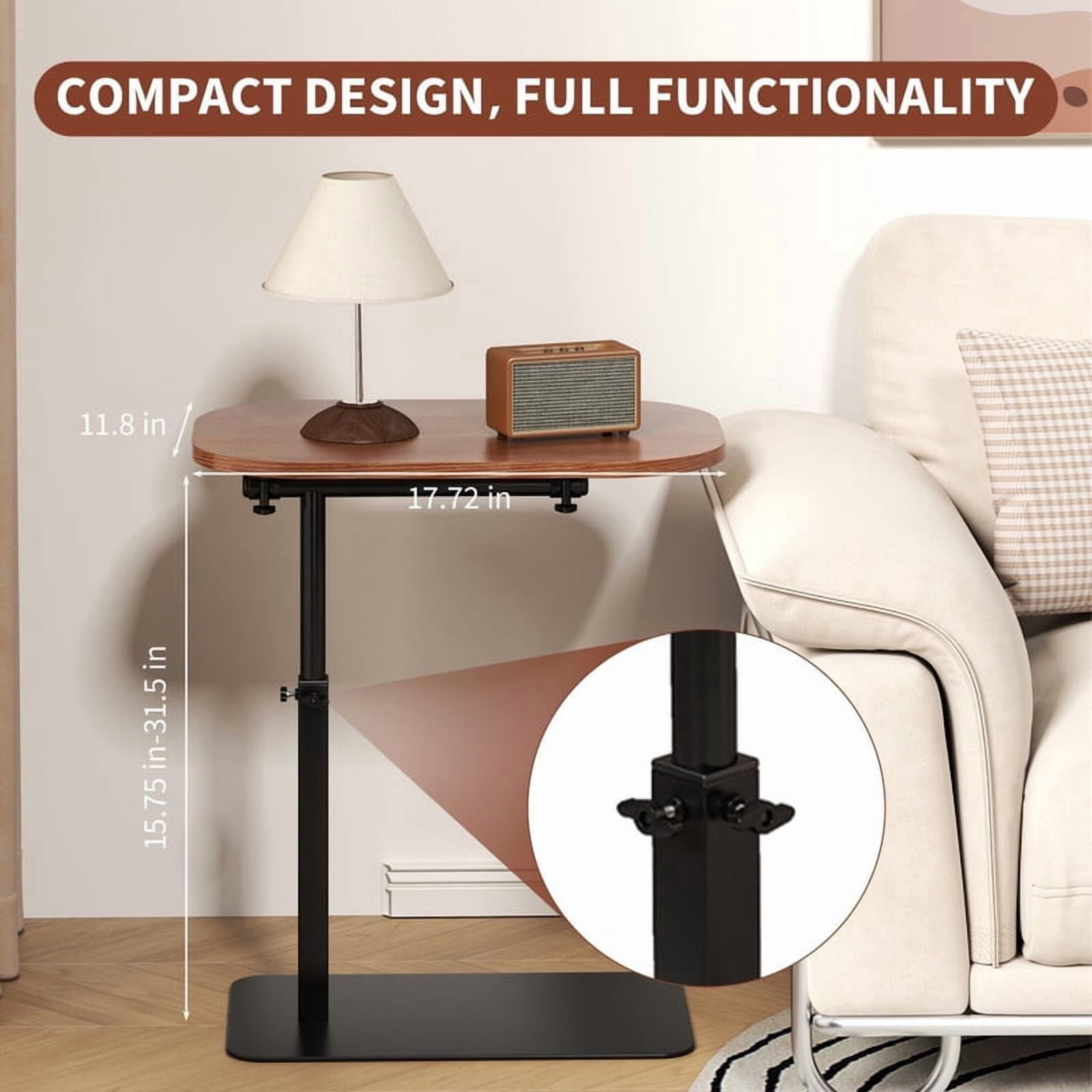 TROPOW C-Shaped Side Table Sofa Tray, Height Adjustable Folding Laptop Desk with Swivel Tray, Tiltable Desktop, Heavy Metal Base End Table, Overbed Table, Tray Table Portable Side Table
