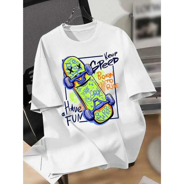 Camiseta informal de verano para niño - "Fácilmente distraído por los aviones"; Estampado gráfico, Manga corta, Cuello redondo, Tejido elástico ligero, Ideal para ropa informal de verano | Top con e