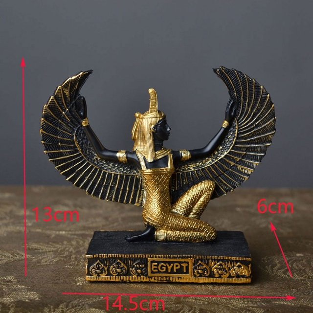 Escultura de resina de la diosa egipcia, artesanía, adornos de recuerdo de Isis, alas extendidas, arrodillada, modelado de la Tierra, decoración