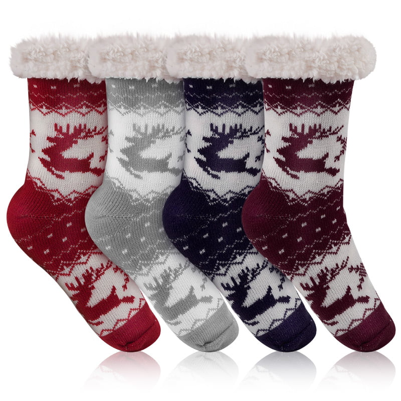 Details about   Women Winter Thermal Thick Fuzzy Bottom Print Fleece Slipper Lined Festive Sock 