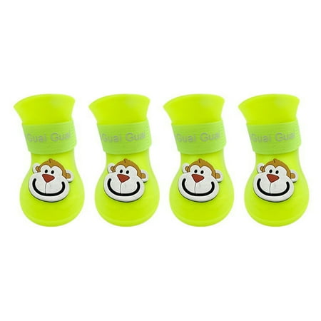4Pcs Pet Rain Boots Monkey Print Waterproof Lightweight Cartoon Pattern Fastener Tape Dog Shoes for Outdoor