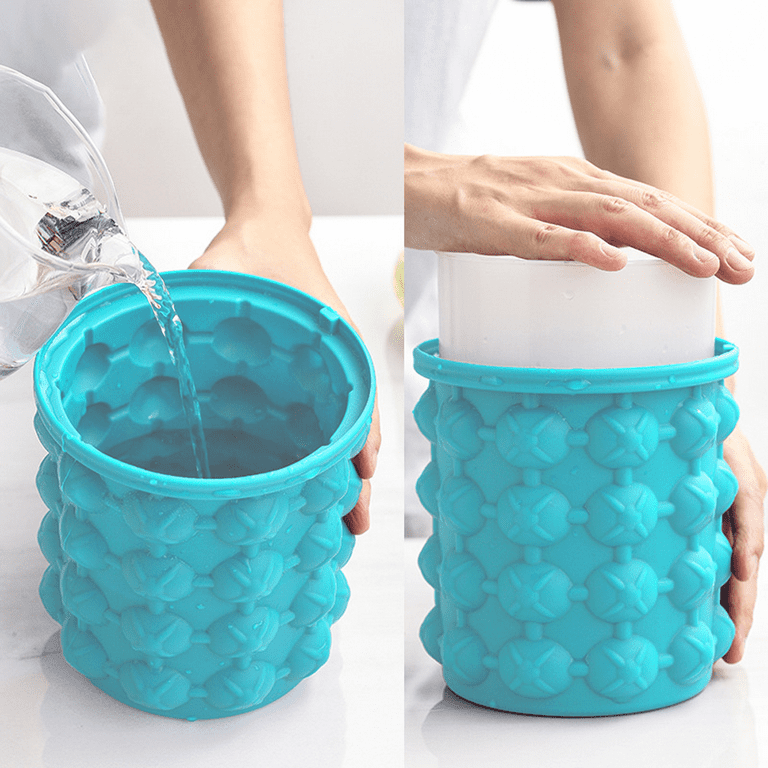 Ice Cube Maker Silicone Bucket Ice Mold and Storage Bin, Portable 2 in 1 Ice  Cube Maker, Small Ice Container 