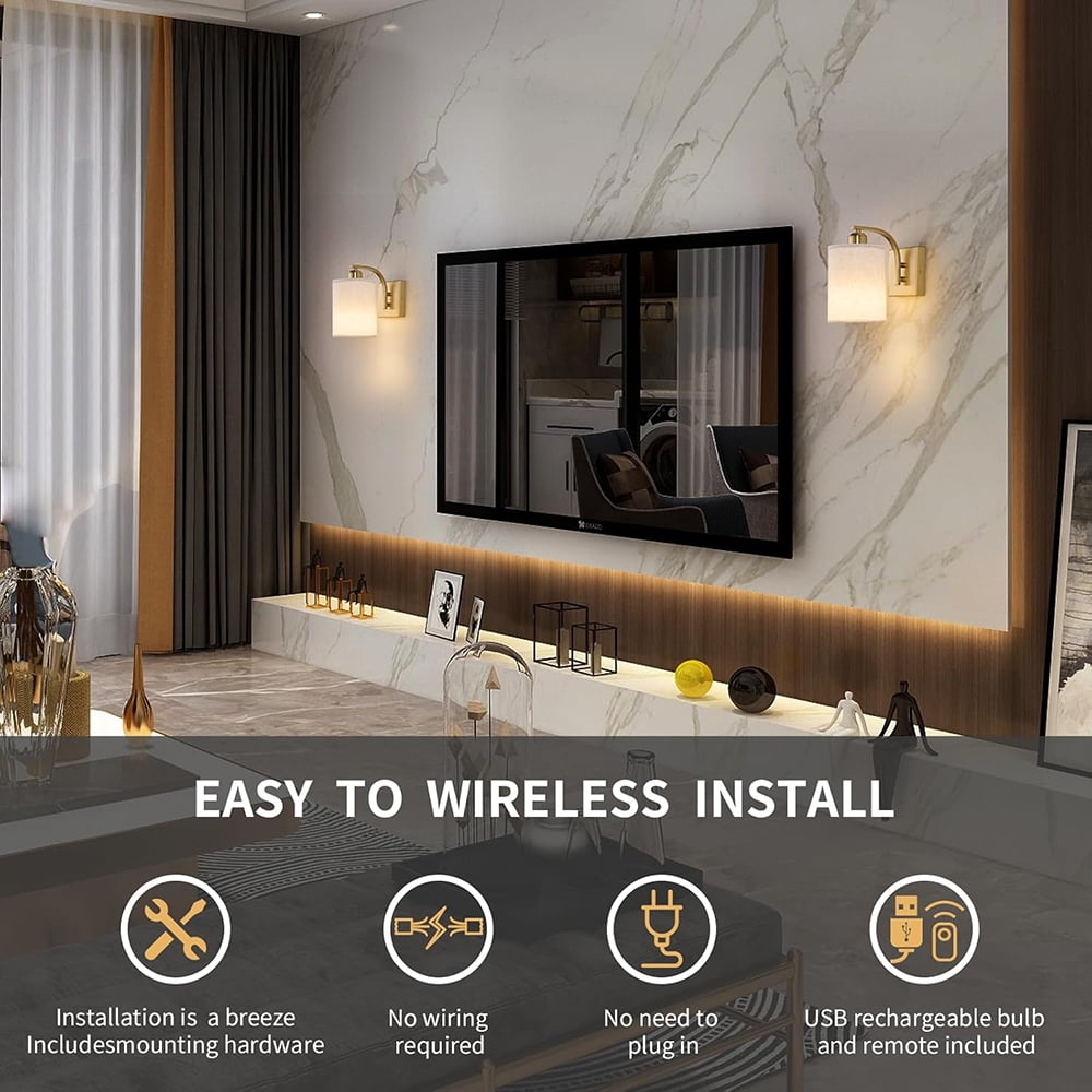Jercoda 2 pack LED Battery Operated Wall Sconces with Remote Control, Linen Lamp with 15 Lighting Colors, Wireless Golden Lampshade Wall Light with 3 Modes for Bedroom, Living Room, Office, Hallway