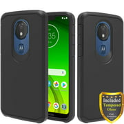 ATUS Motorola Moto G7 Play Case, T-Mobile Revvlry, Moto G7 Optimo, with Full Cover Tempered Glass Screen Protector, Hybrid Protective TPU Case