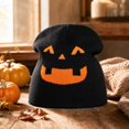 thumbnail image 5 of 22IN Halloween Pumpkin Knit Hat, Jack‑O‑Lantern Skull Cap, Warm Fall Winter Costume Accessory for Men Women Halloween Party &Daily Wear,N, 5 of 6