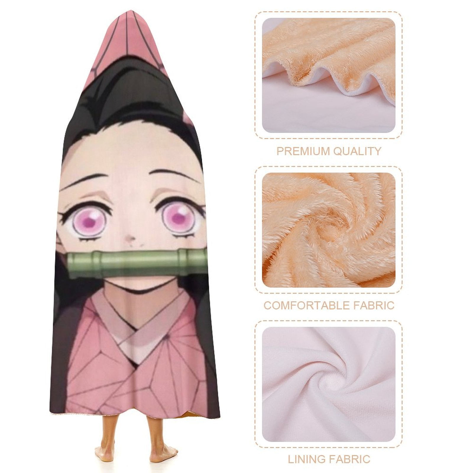 Kamado Nezuko Wearable Blanket Cloak Arctic Velvet Hooded Blanket Soft Fuzzy Hoodie Blanket Cape for Adults Kids 50"x60"