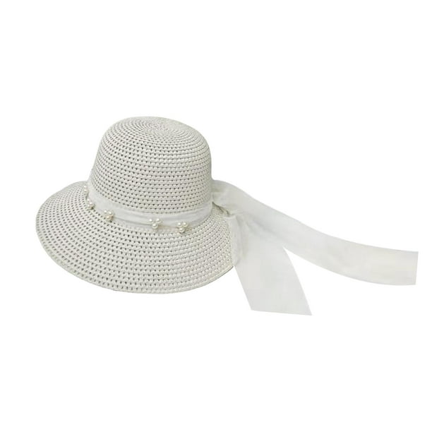 Straw Hats,Straw Hats for Women Beach Sun Protection,Outdoor Womens Bucket  Hat Ribbon Decor,Summer Sun Hats Beach Hats Travel Dress Ladies,Boho Sunhat  Sun Visor Bohemia Holiday White 