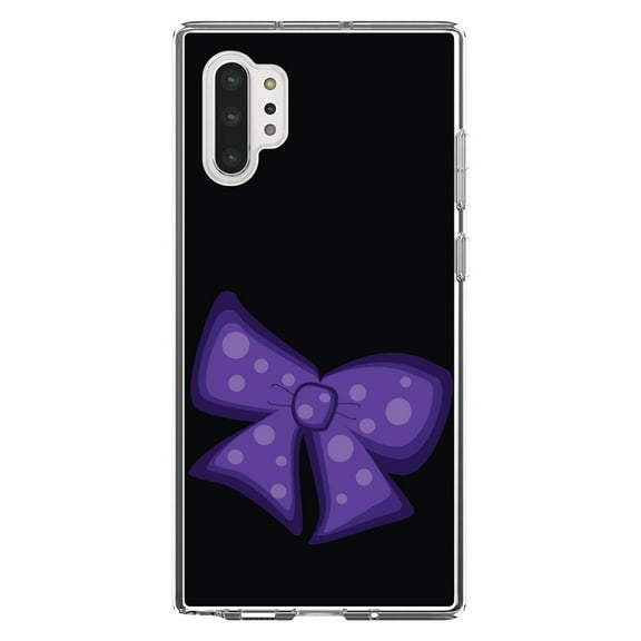 DistinctInk Clear Shockproof Hybrid Case for Galaxy Note 10 PLUS (6.8" Screen) - TPU Bumper, Acrylic Back, Tempered Glass Screen Protector - Purple Black Bow Ribbon - Cartoon Bows / Ribbons