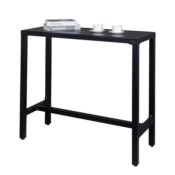Hassch Outdoor Bar Table, 40" Console Table with 2 Wheels, Weatherproof Metal Counter Height Table for Balcony, Garden, Yard, Poolside, Black