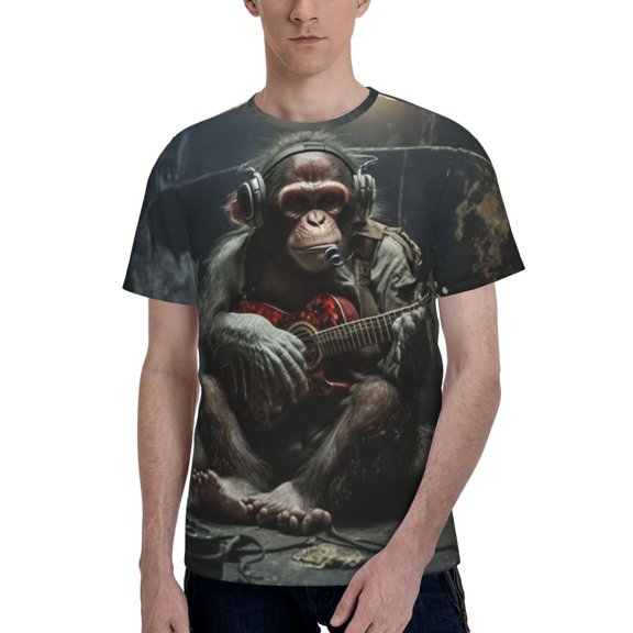 Men's T Shirts Fashion Casual Novelty Tee Graphic Top, Monkey Playing Guitar Music