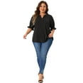 thumbnail image 3 of DARING DIVA Women's Plus Top Notched V Neck Puff Blouse Tops 2X Black, 3 of 6