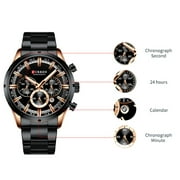 CURREN 8355 Luxury Business Quartz Men Watch 3ATM Waterproof Large Case Big Dial Luminous Wrist Watch Calendar Minute Second Chronograph 24-hours Three Sub-Dials Wristwatch with Alloy Strap