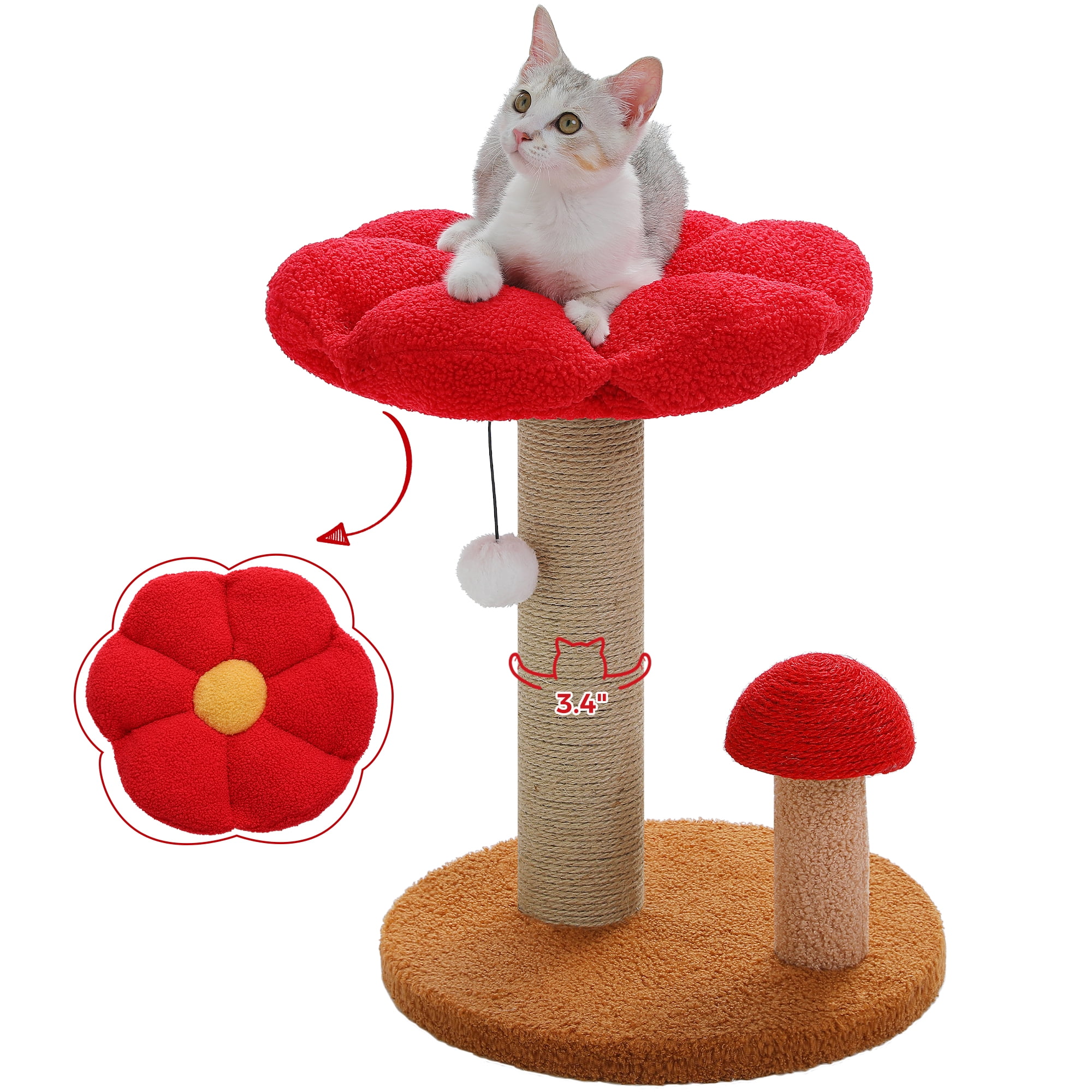 PEQULTI 19.7" Flower Cat Scratch Post, Cat Tree Tower with Removable Perch for Kittens and Small Cats, Brown