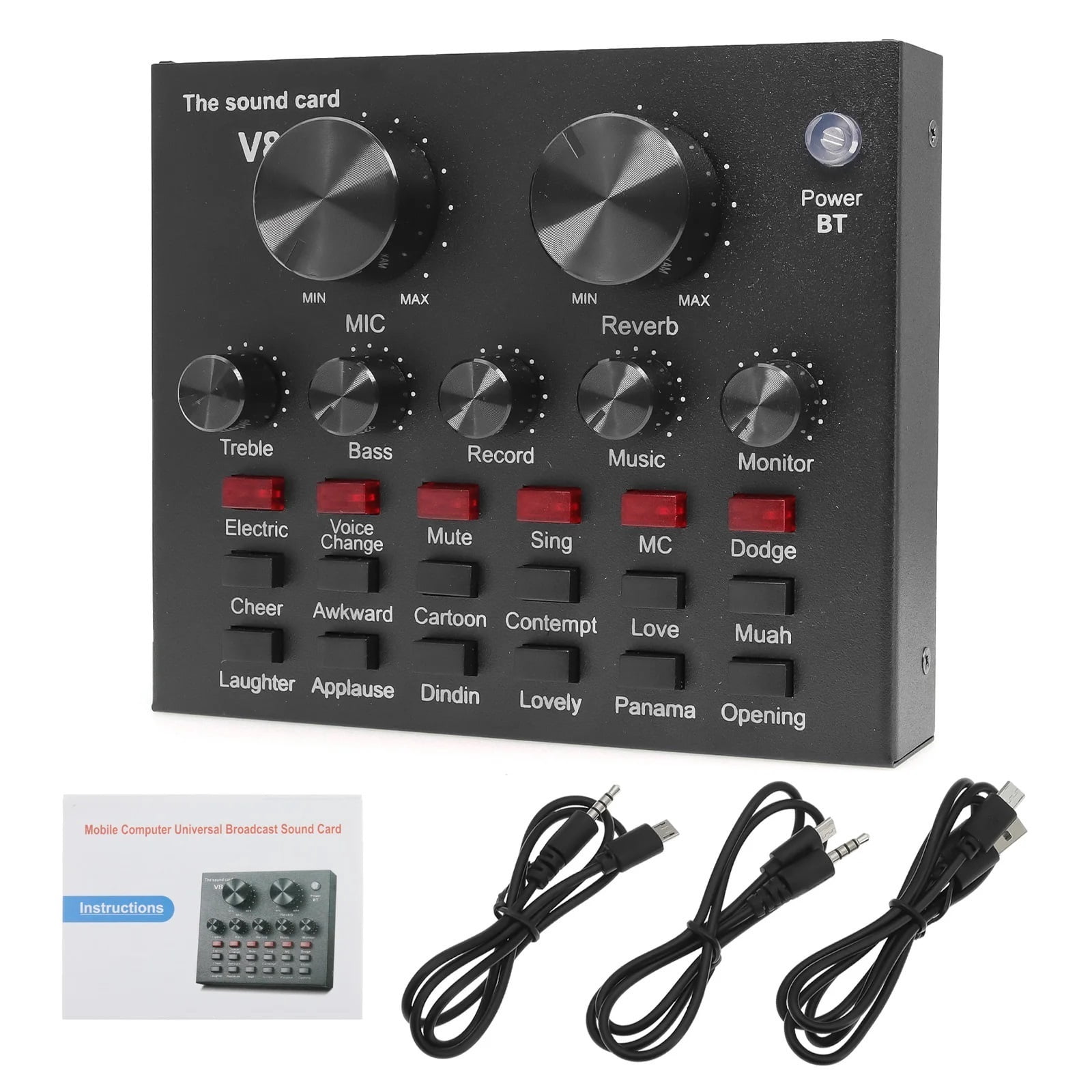 HD Au-dio Mixer V8 USB External Sound Card Headset Microphone Personal Live Broadcast Webcast for Mobile Phone Computer PC Dj ,Precision Control and Adjustment
