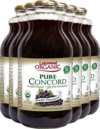 Lakewood Organic PURE Concord Grape Juice, 32-Ounce Bottles (Pack of 6)