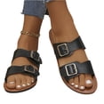 thumbnail image 3 of Sandals Wide Feet, Womens Sandals Wide Width, Going Out Shoes for Women, Sandals Women Sole & Earth Womens Sandals | Leather Studded Double-Buckle Slides Women Dress Shoes for Women, Black 8, 3 of 5
