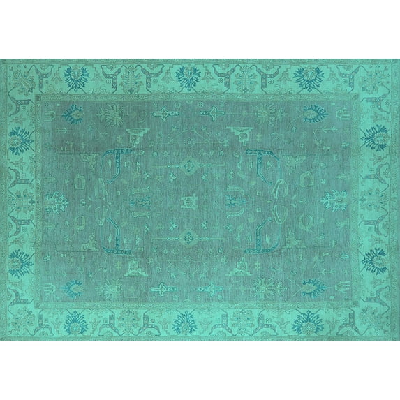 Ahgly Company Machine Washable Indoor Rectangle Oriental Turquoise Blue Traditional Area Rugs, 2' x 3'