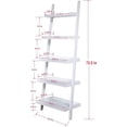 thumbnail image 2 of 5-Tier Leaning Ladder Book Shelf, Modern Storage Rack with Open Shelves, Solid Wood Legs Display Rack for Home Office, Living Room, Bedroom (Grey), 2 of 8