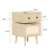 Bonzy Home Nightstand, Rotating Bedside Table with Woven Doors, Rattan Bedside Table with Storage for Bedroom, Living Room