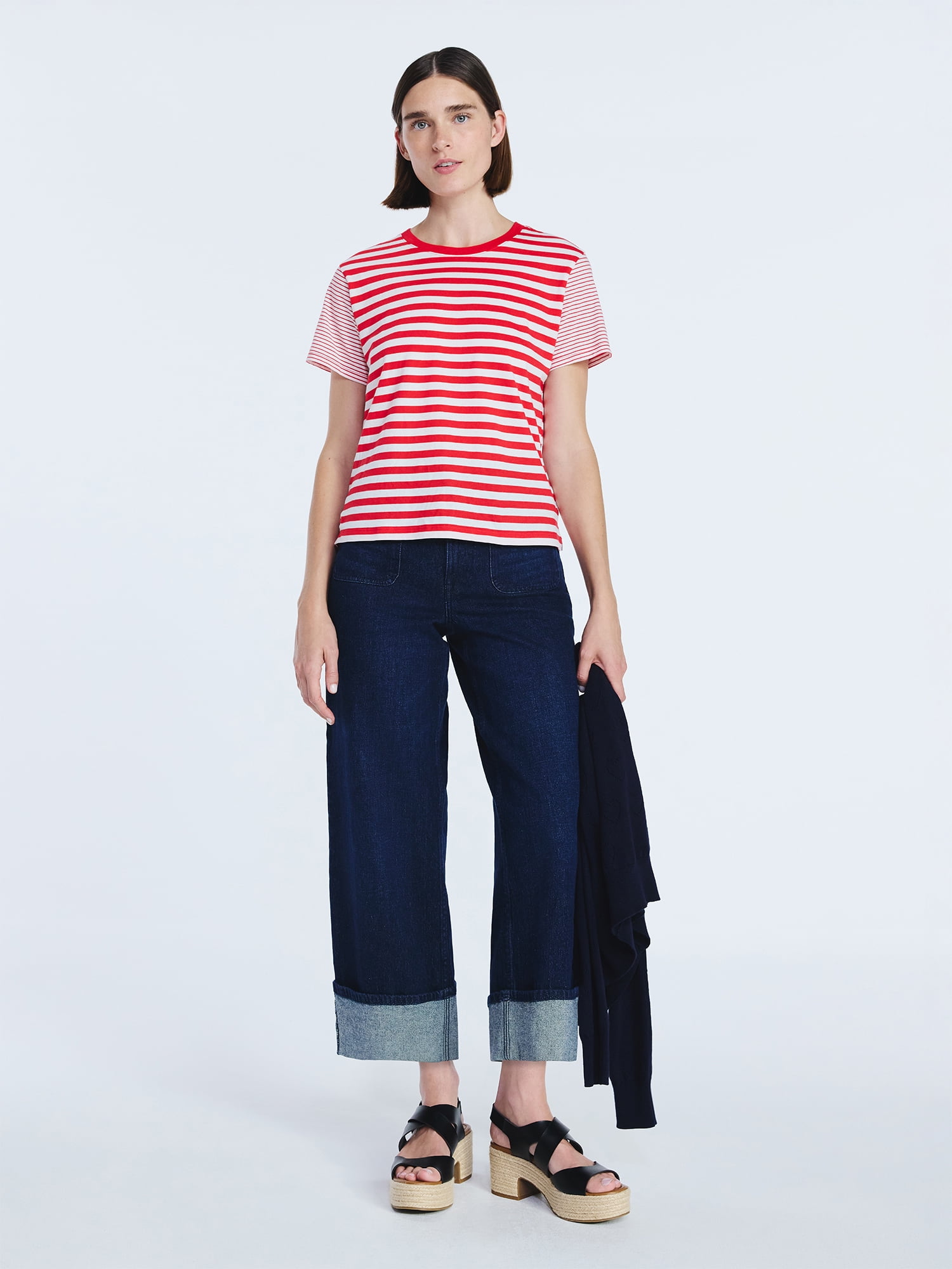 Free Assembly Women’s High Rise Cuffed Jean Pants with Patch Pockets, 30" Inseam, Sizes 0-28W