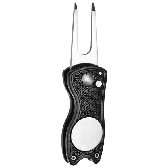 Herramienta de reparación de divots de golf Uxcell [1PCS] - Soporte de herramienta de divot plegable con marcador de bola magnético - [Negro] Tines verdes