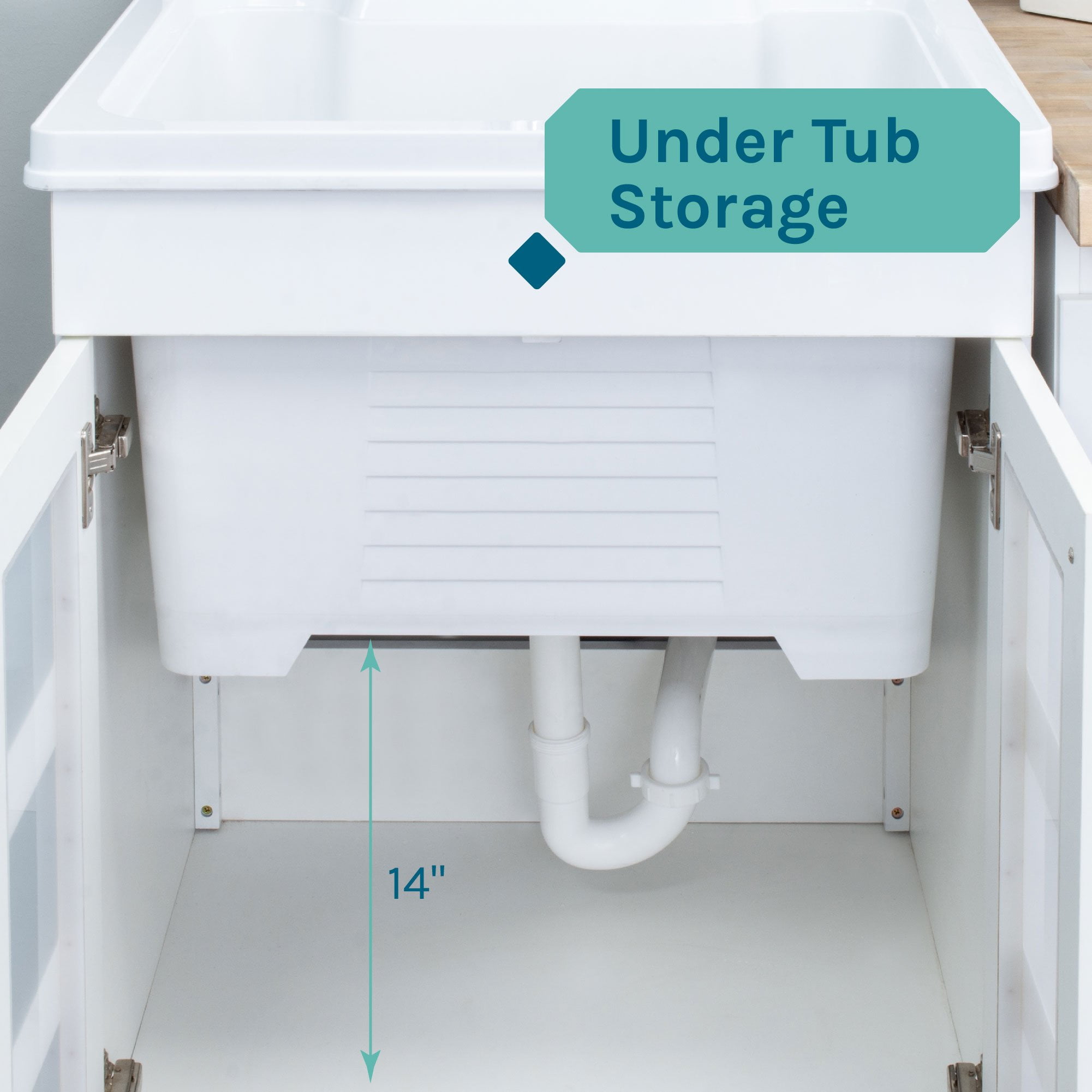 TEHILA White Utility Sink Laundry Vanity with Black Pull-Down Faucet and Soap Dispenser