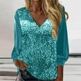 thumbnail image 2 of RPVATI Deep V Neck Sequin Tops for Women Sexy Sparkly Shirts Long Sleeve Tops Glitter Dressy Formal Blouses Cocktail Top Sky Blue XXL, 2 of 5