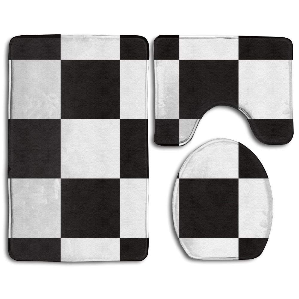 CHAPLLE Checker Black White 3 Piece Bathroom Rugs Set Bath Rug Contour