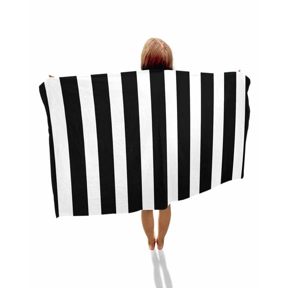 Black Striped Beach Towels Oversized Super Absorbent, Modern Farmhouse Black and White Stripes Lightweight Bath Towel Quick Dry Sets For Bathroom/Pool/Rv Camping/Beach Play/Gym Room/Picnic 30"x60"