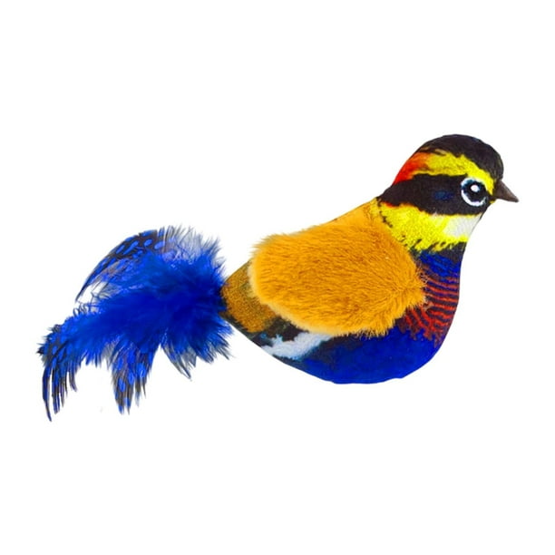 Juguete para gatos Yinane Sonido de pájaro que chirría Juguete de peluche interactivo realista Azul y Amarillo