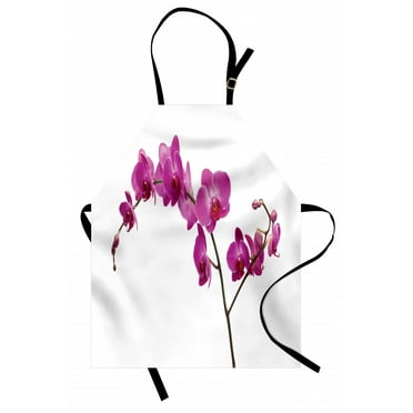 Magenta Apron Wild Orchids Petal Florets Branch Romantic Flower Exotic Plant Nature Artistic Print, Unisex Kitchen Bib Apron with Adjustable Neck for Cooking Baking Gardening, Violet, by Ambesonne