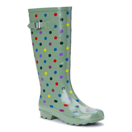 Time and Tru Women s Polka Dot Buckle Rain Boots