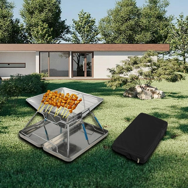 Parrilla para barbacoa Parrillas para quemar leña de carbón Parrilla plegable para jardín de acero inoxidable Parrilla plegable para acampar Parrilla 31cmx31cmx21cm DYNWAVEMX parrilla de barbacoa