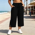 thumbnail image 2 of Ltctricy Plus Size Pants for Women Casual Drawstring Loose Capri Pants with Pockets Elastic Waist Crop Trousers, 2 of 7