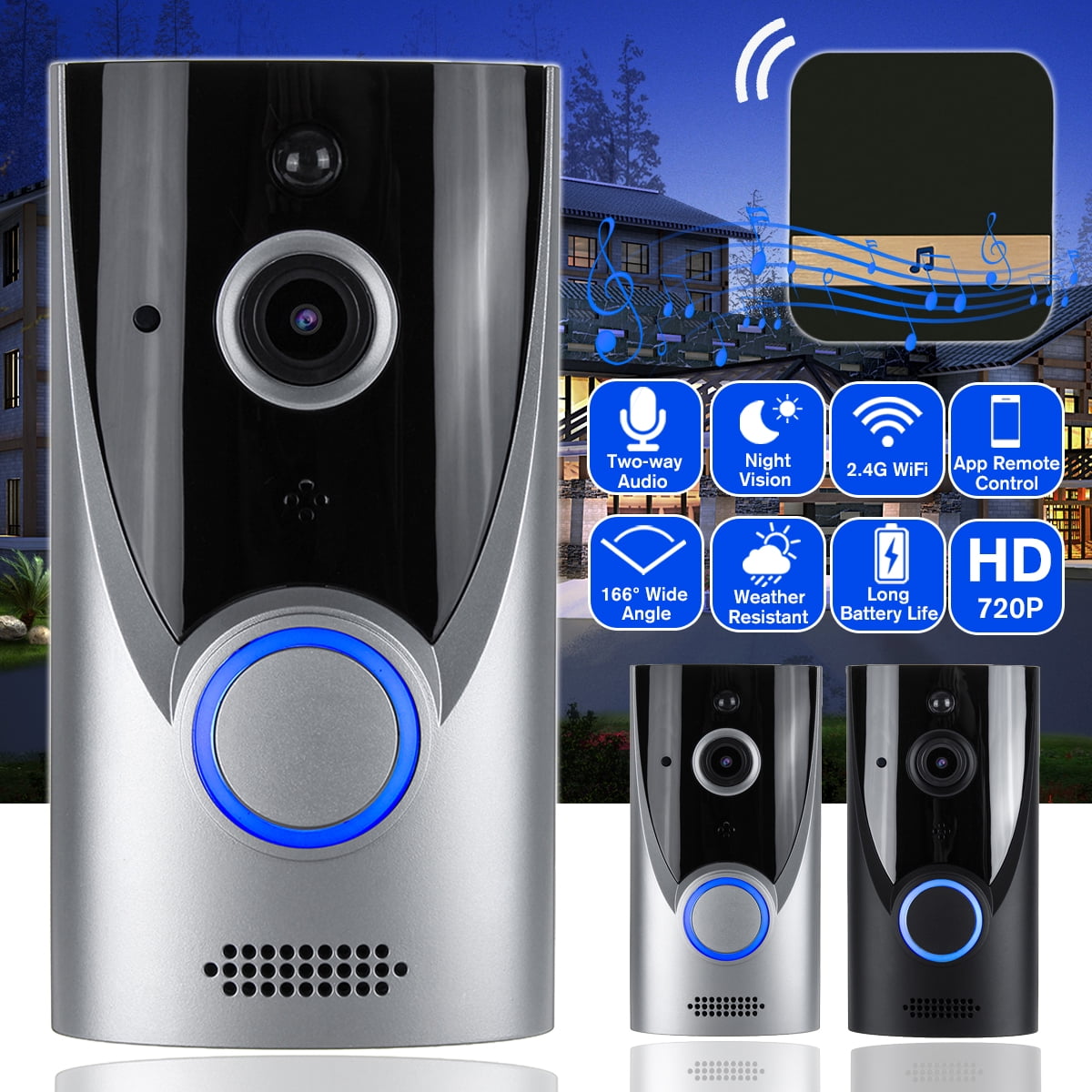 HD WiFi Video Doorbell Security Camera PIR Motion Door Bell