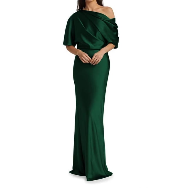 Vestido de namirato satinado para la madre de la novia, verde oscuro, US0