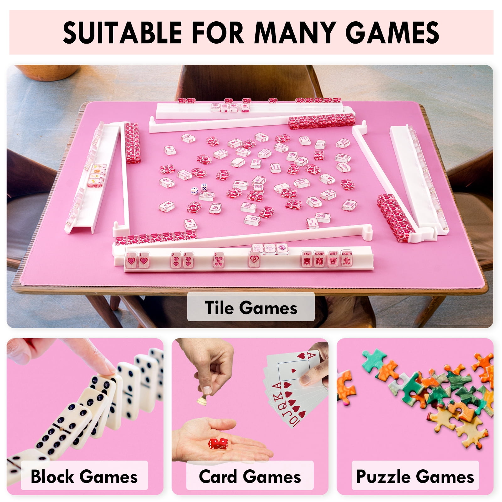Flawless Stay-Flat Mahjong Mat | Ultra-Smooth Silent Anti-Slip Pad for Cards, Mahjong & Poker with Luxury Bag - Macaron Pink