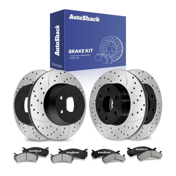 AutoShack Front & Rear Drilled & Slotted Brake Rotors Ceramic Brake Pads | Replacement for 2003 Chevrolet Suburban 2500 6.0L 8.1L V8 4WD RWD | E-Coated | 12-PC Brake Kit | ShadowGuard