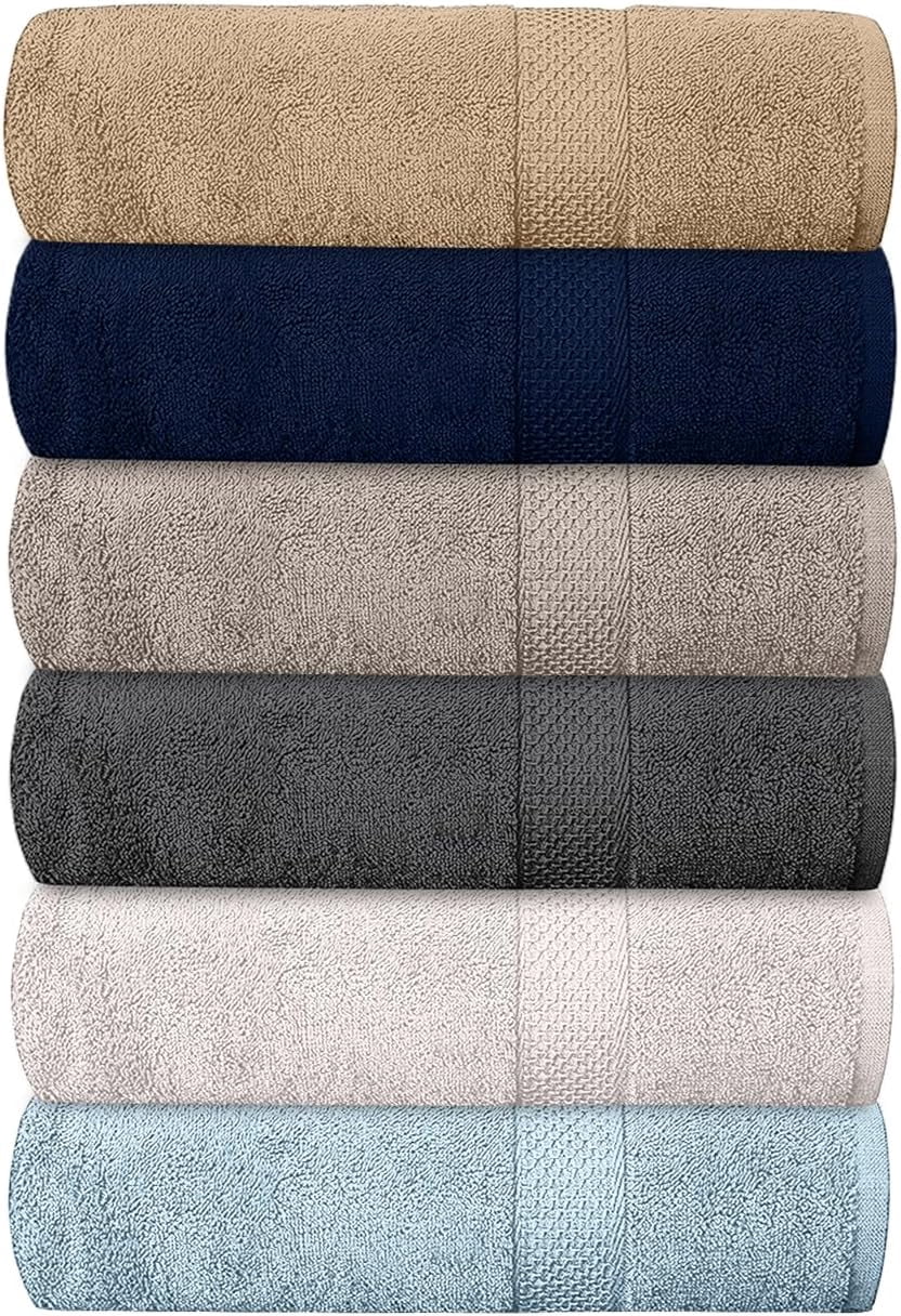 100% Cotton Bath Towels Pack of 6, Ultra Soft, Quick Dry, Lightweight, Highly Absorbent, Perfect for Shower, Spa, Gym, Pool, Resort & Daily Use, Multi-Color 24x48 inches