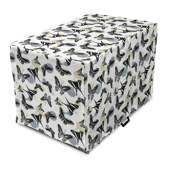 Insects Dog Crate Cover, Demonstration of Repetitive Various Butterflies on a Plain Background, Easy to Use Pet Kennel Cover Small Dogs Puppies Kittens, 7 Sizes, White and Multicolor, by Ambesonne