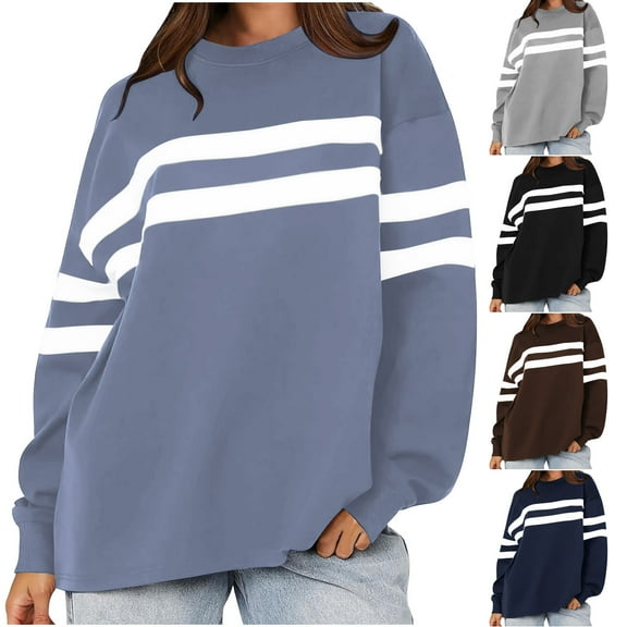 Women's Oversized Sweatshirt Casual Long Sleeve Crew Neck Color Block Loose Pullover Tops Fall Fashion Outfits