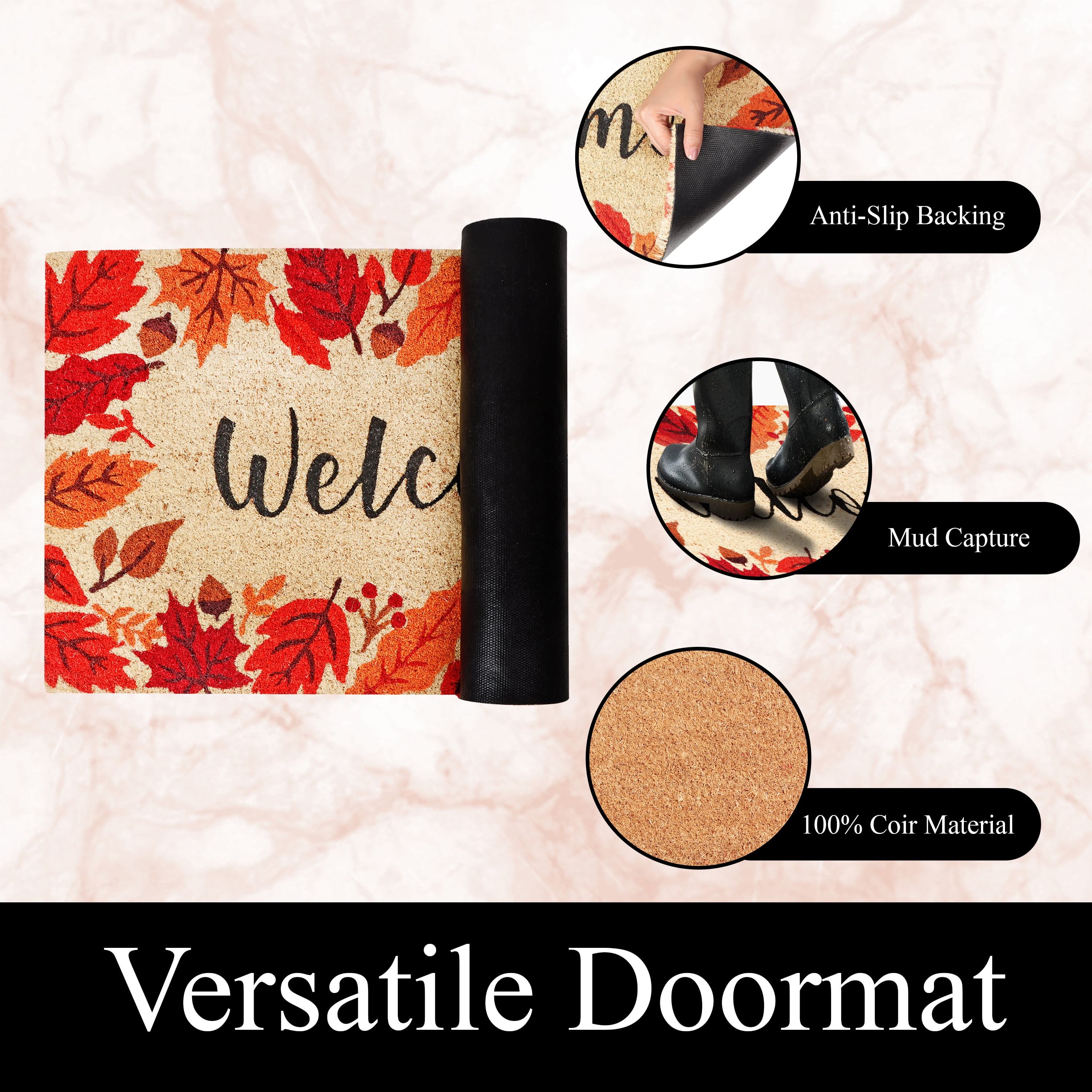A1HC Natural Coco Coir Doormat, Autumn Maple Leaves, 18"x30", Durable Outdoor Welcome Mat, Non-Slip, Easy to Clean, Pet Friendly