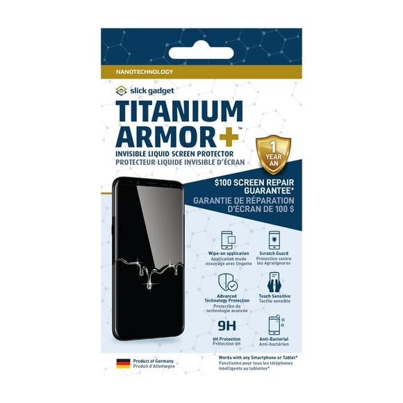 Slick Gadget Protecteur d'Écran Liqui Titanium Armor Plus avec Garantie de Remplacement d'Écran de 100 $ - CA-SGLG100