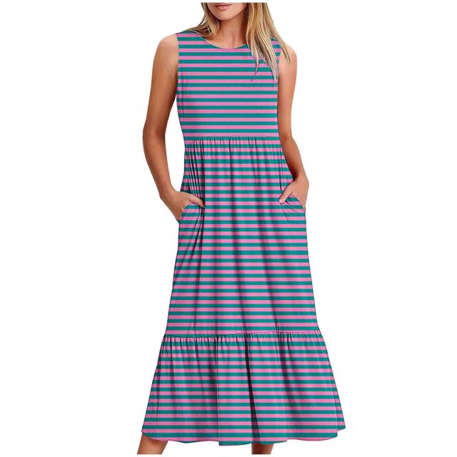 LOVZFMLL Robes Robe Imprimée Sans Manches à Col Rond pour Femmes