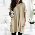 thumbnail image 4 of Scyoekwg Short Sleeve Shirts for Women Plus Size Hide Belly Tunic Trendy Classic Solid Color Casual Summer Round Neck Long Tees Tops Loose Fit Tops Khaki XXXXXL, 4 of 5