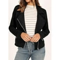 thumbnail image 2 of Bmisegm Women's Fall Suede Moto Jacket Fashion Long Sleeve Zipper Short Casual Coats With Pockets Jackets for Women Casual Black S, 2 of 6