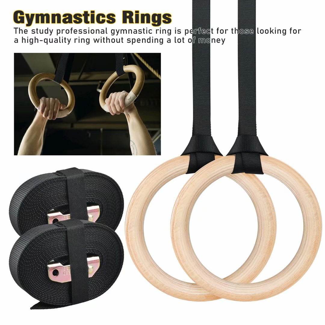 Gymnastic Rings Non-Slip Wood Rings With Straps Gym Olympic Pull Up Rings 880lbs