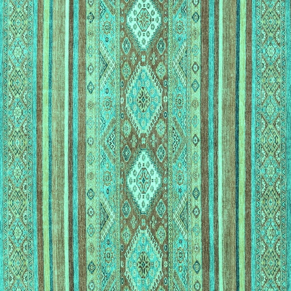 Ahgly Company Machine Washable Indoor Square Abstract Turquoise Blue Modern Area Rugs, 7' Square
