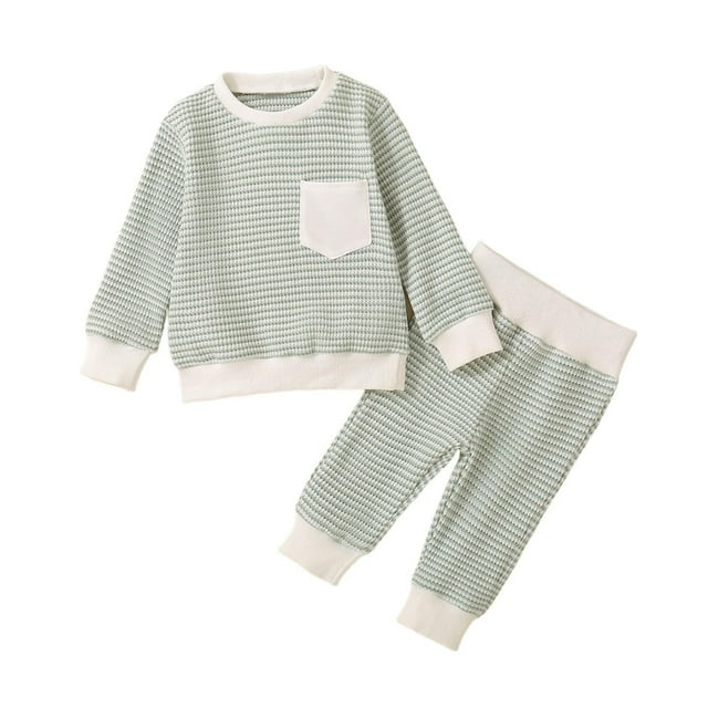 cfhntfmh Ensembles Confortables pour Filles et Garçons Automne Hiver Chauds à Manches Longues Col Rond T-Shirts Rayés Pantalons Longs Extensibles Tenues Décontractées