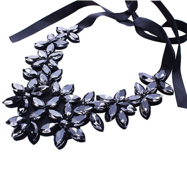 Fiudx Collar Elegante, Elegante Collar de Cristal, Elegante Gargantilla de Cadena de Cinta, Ideal para Fiestas, Bodas y Banquetes, Accesorio de Moda para Mujer, Diseño Galvanizado En Negro.